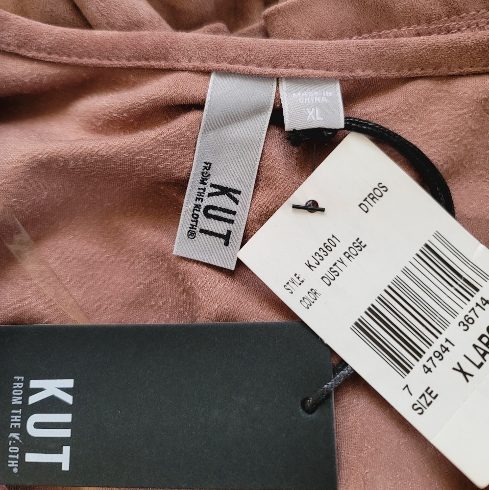 Kut From The Kloth Jacket Womens Size XL Pink Karina Sueded Bell Sleeve Belted - Picture 14 of 15